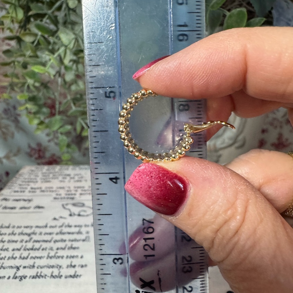 Stainless Steel Gold Crystal Floral Huggie Hoop Earrings - Women Jewelry - Picture 4 of 4